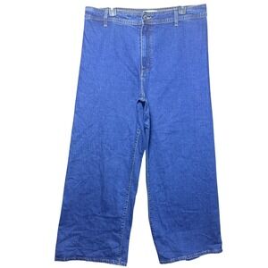 Wide Leg Jeans Womens 14R Sailor Dark Wash High Rise‎ Denim preppy boho western